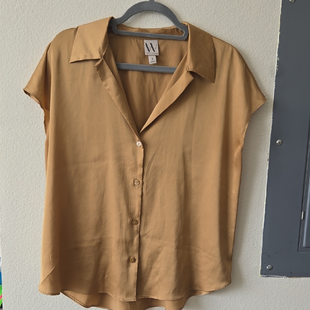 Worthington Butter Yellow Short Sleeve Button-Front Blouse